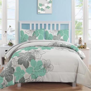 Imagem de Conjunto de edredom Luxudecor Floral King Size verde 7 peças