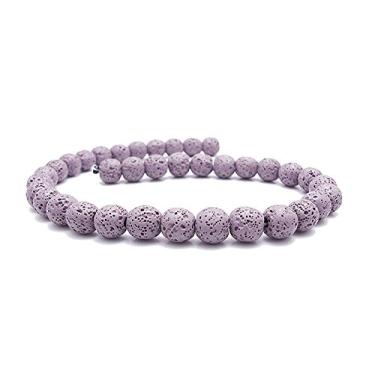 Imagem de Contas de pedra vulcânica coloridas contas redondas de pedra vulcânica contas soltas para colar, pulseira, fabricação de joias (roxo, 8 mm/0,31")