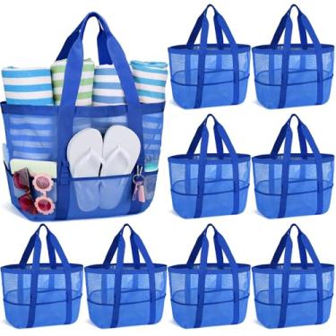 Imagem de Hillban Bolsa de praia grande de malha impermeável leve para o verão para piscina, viagem, mercado, acampamento ao ar livre, Azul escuro, one size/ about 16.9 x 15.4 x 7.9 inches/ 43 x 39 x 20 cm