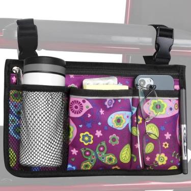 Imagem de Bolsa lateral para cadeira de rodas HSGEZUOQI Upgrade Flower Purple Bu