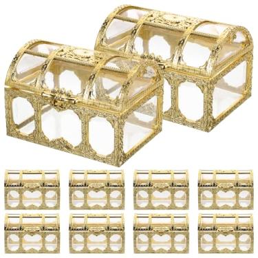 Imagem de TEHAUX 10 caixas de doces de plástico para baú do tesouro, caixas de doces vazadas, douradas e transparentes, pote de chocolate para lembrancinhas de festa de Natal de casamento, Halloween, Natal