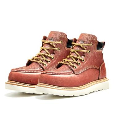 Imagem de COOLJOB Goodyear Welt Sapato masculino de bico de aço, botas de trabalho de couro de flor integral para trabalhadores de construção industrial, forro confortável, sola de EVA antiderrapante, gola