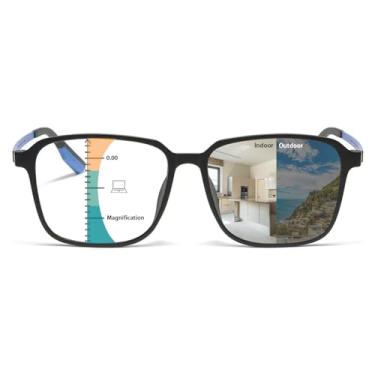 Imagem de KISSOUL Óculos de leitura multifoco progressivo, fotocromáticos, antirluz azul, óculos de sol de transição, leve, unissex, Preto/branco, 3.5