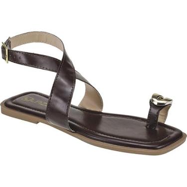 Imagem de Sandália Rasteira Feminina Enfeite Dourado Bico Quadrado Rasteirinha -