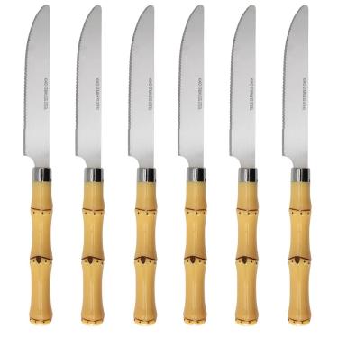 Imagem de Mimo Style Jogo de Facas para Churrasco Aço Inoxidável Com Cabo de Plástico Linha Bambu Asper 21 cm, Conjunto Com 6 peças. Ideal Para Todas as Ocasiões e Perfeito Para Sua Cozinha