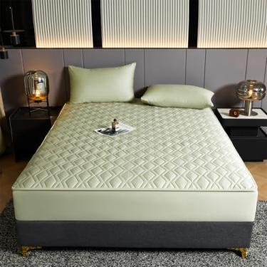 Imagem de Protetor de colchão, cor sólida, acolchoado, lençol com elástico para todas as estações, antiderrapante, capa contra poeira, colchões macios e respiráveis, topper para cama verde decorativo||solteiro