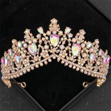 Imagem de Tiara De Noiva De Cristal Strass Diadema Headband Coroa De Casamento Elegante Acessórios De Noiva, Gold Purple, 1 count (Pack of 1)