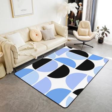 Imagem de Erosebridal Tapete de área preto azul e branco tapetes de sala de estar de meados do século, 1,80 m x 1,28 m, tapete decorativo geométrico abstrato moderno retrô boho arte tapete interior