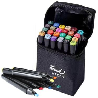 Imagem de Kit Marcadores Permanente Canetinhas Ponta Dupla Estojo 24 - Touch