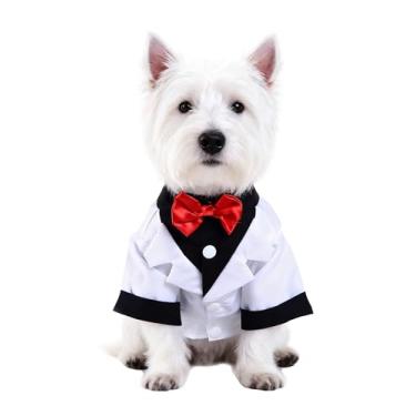 Imagem de GabeFish Jaquetas de Casamento Brancas para Cães com Gravata de Laço Branca para Cachorro Roupas Formais de Gatos Tuxedo Branco Grande