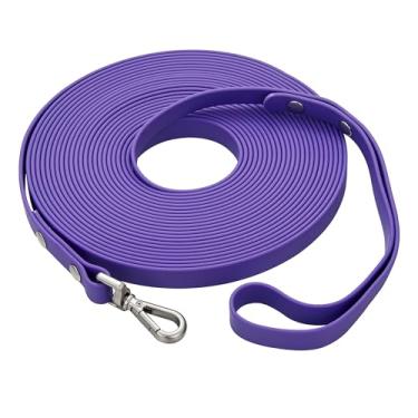 Imagem de Coleira longa impermeável para treinamento de cães de 9 metros ao ar livre em PVC, ótima para treinamento de cães grandes, médios e pequenos, para praia, quintal, brincadeiras, acampamentos (roxa