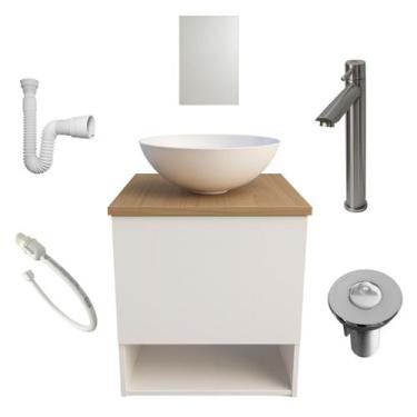 Imagem de Gabinete Armario para Banheiro Lavabo Completo com Cuba Espelho Tornei