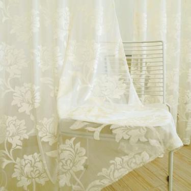 Imagem de DECORIDEA Painel de cortina de janela transparente para sala de estar e sala de cama, 2 painéis para um pacote (floral-bege, W52 x A84 polegadas)
