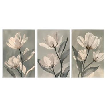 Imagem de Stupell Industries Flower Trios Portraits Conjunto de arte de placa de parede de 3 peças, design por Annabelle Hall, 15 x 10