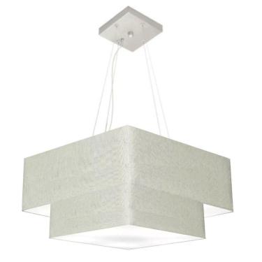 Imagem de Lustre Pendente Duplo Quadrado Vivare Md-4344 Cúpula Em Tecido 45x35cm - Bivolt 127/220v Rustico-cinza