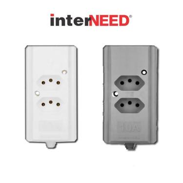 Imagem de Tomada Barra Dupla 2 Polos + T 10A Cinza Interneed