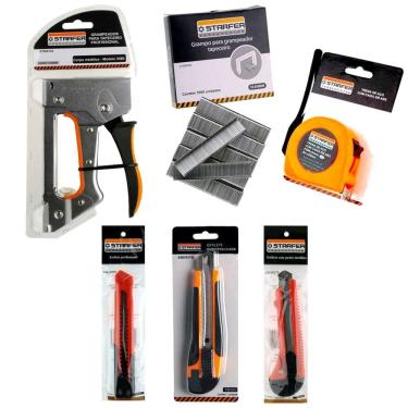 Imagem de Kit Tapeçaria Grampeador Grampos Trena Jogo Estilete Starfer