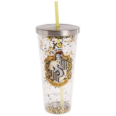 Imagem de Spoontiques - Copo Harry Potter – Copo com glitter lufa-lufa com canudo – 590 ml – Acrílico – Amarelo