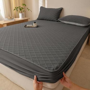 Imagem de Lençol de encaixe, colchão grosso, protetor à prova de poeira, com bolso profundo, confortável, macio, silencioso, capa de colchão lavável, protetor de móveis-cinza||200 x 220 cm (apenas capa de