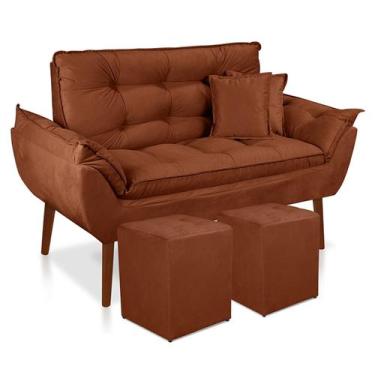 Imagem de Kit Poltrona Decorativa Namoradeira 2 Puffs Quadrado e 2 Almofadas Sue