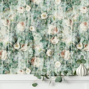 Imagem de ESSMOKO Papel de parede autoadesivo de PVC rosa desbotado para quarto sala de estar clássico adesivo de móveis verde claro 45 * 300 cm