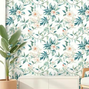 Imagem de ESSMOKO Papel de parede clássico flor fundo PVC impermeável autoadesivo quarto sala de estar banheiro papel de parede móveis adesivo verde 45 * 500 cm