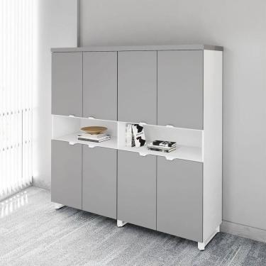 Imagem de Armário Estante para Escritório com 8 Portas de Abrir e 2 Nichos F5 Office Cinza Sagrado com Branco
