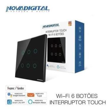 Imagem de Interruptor Inteligente Wifi 6 Botões 4X4 Alexa Google Preto - Nova di