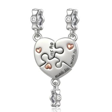 Imagem de QeenseKc 3 peças Big Middle Little Sister Conjunto de berloques combinando com contas de coração compatível com pulseira Pandora feminina