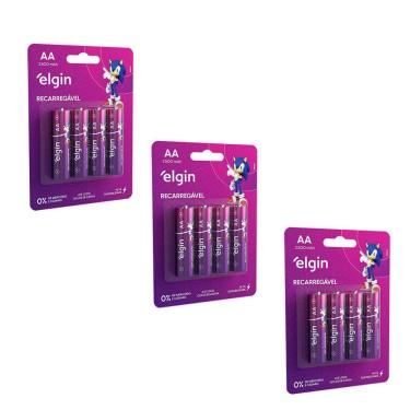 Imagem de Kit Com 3 Cartelas De Pilhas Recarregaveis Aa 2500mah C/4 Elgin 82173