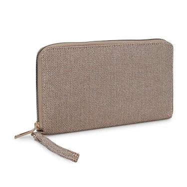 Imagem de LONGING TO BUY Carteira feminina com zíper, tecido texturizado de juta, vários compartimentos com zíper, Multimarrom