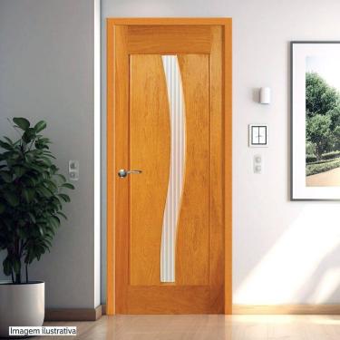 Imagem de Porta de Madeira Maciça Tauari 210x82x3,3 Vidro em S Jomadi Natural