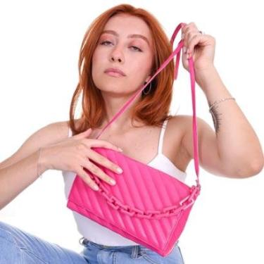 Imagem de Bolsa Feminina Transversal Maria Milão Acolchoada Corrente Pink-Feminino