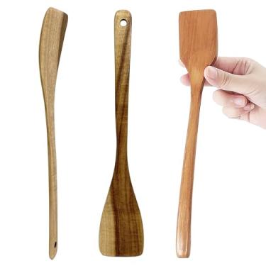 Imagem de UPTALY Espátula de madeira chanfrada de 15 graus, para frigideira pequena e mini frigideira antiaderente, madeira natural, sem emenda, para ovos fritos