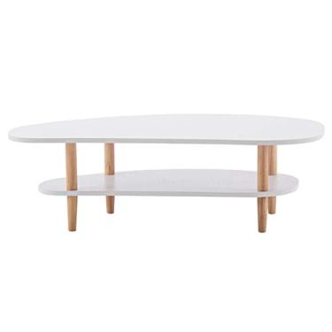 Imagem de Mesa de centro de 2 camadas, mesa de canto doméstica para armazenamento e exibição, mesa de chá para sala de estar e quarto, decoração de móveis modernos fáceis de montar