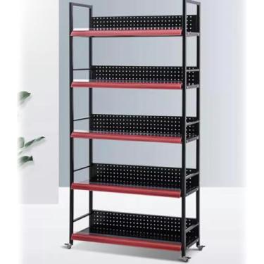 Imagem de Prateleira de exposição de supermercado com rodas, prateleira de exibição grande de batatas fritas de 5 camadas para papelaria, farmácias, cozinha, carro organizador Push-Pull de várias camadas