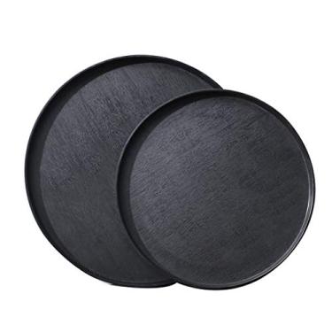 Imagem de FTOQWZXV Bandeja redonda de imitação de madeira, bandeja para copo de água, bandeja de armazenamento doméstico, bandeja de frutas, bandeja de chá, SE (A S)