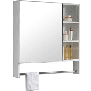 Imagem de AKALNNB Espelho de banheiro armário de parede para casa armário de armazenamento armário de banheiro com barra de toalha rack de armazenamento aberto armário de parede espelho de maquiagem HD