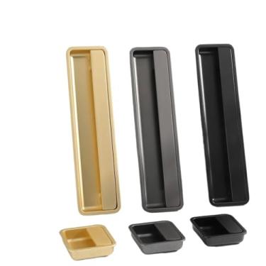 Imagem de CXYFQUUK Alça oculta em ouro preto, alça incorporada, liga de zinco, puxador invisível para armário, puxadores embutidos, ferragens para móveis, 2 peças (D-prata-128 mm)