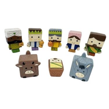 Imagem de oshhni Conjunto de 8 figuras de presépio de Natal, desenho animado, presente, escultura religiosa, decoração de mesa, estátua de resina para armário, quarto