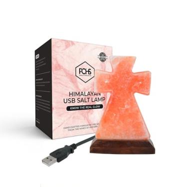 Imagem de POHS Mini lâmpada de sal USB do Himalaia, lâmpada LED com 7 mudanças de cor, luz noturna de cristal feita à mão para decoração de casa, mesa e presente | Base de madeira de qualidade premium e cabo