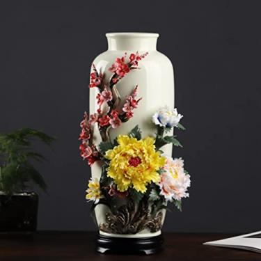 Imagem de Enfeites de vaso de flores de cerâmica feitos à mão chinês, sala de estar, arranjo de flores, bocha, artesanato decorativo de porcelana (cor: D, tamanho: 1)