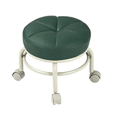 Imagem de MZYSGFCY Banqueta baixa com rodas, banco para pedicure, banco com rodas, tamborete curto com rodas giratórias universais (branco) (verde)