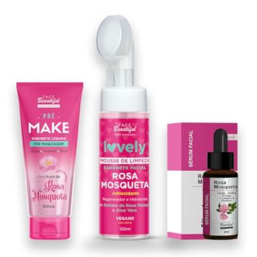 Imagem de Kit Cuidados Faciais Skin Care Pré Make Face Beautiful Rosa Mosqueta