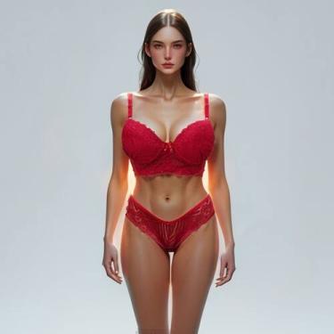 Imagem de Conjunto Renda Isa Com Bojo Vermelho - Leprechaun, G, Vermelho