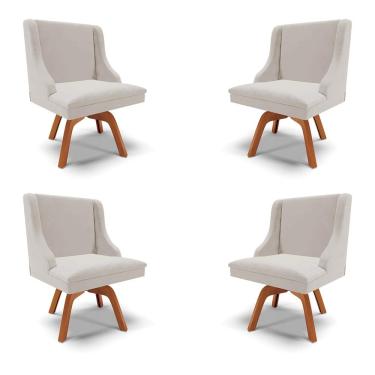Imagem de Kit 4 Cadeiras Decorativas Sala de Jantar Base Giratória de Madeira Firenze Veludo Cinza/Natural G19 - Gran Belo