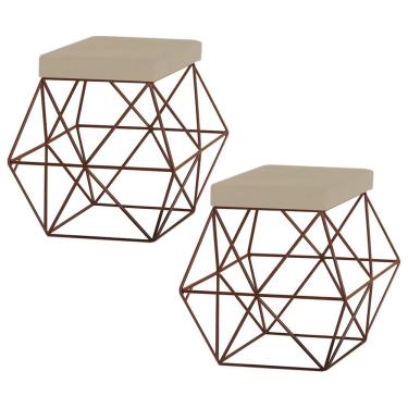 Imagem de Kit 2 Puffs Decorativo Sala de Estar Base Bronze Trixie Veludo Bege - Gran Belo