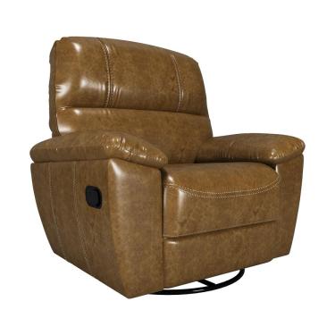 Imagem de Poltrona do Papai Reclinável Giratória Armênia Glider Mecânico Couro Marrom Claro - Gran Belo