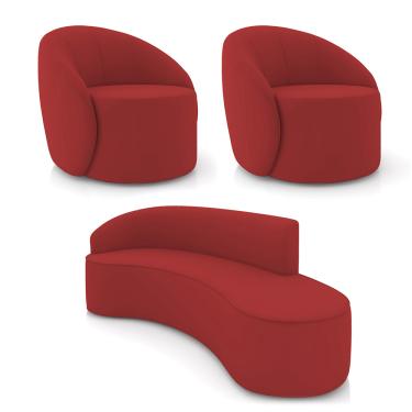 Imagem de Sofá 4 Lugares Orgânico 220cm Morgan e 2 Poltronas Lua Veludo Marsala D03 - D'Rossi