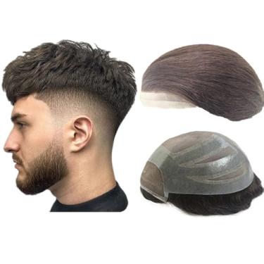 Imagem de NLW Peruca de cabelo humano europeu para homens com renda suíça super fina macia 25,4 x 20,3 cm sistema de substituição para homens #2 Marrom escuro